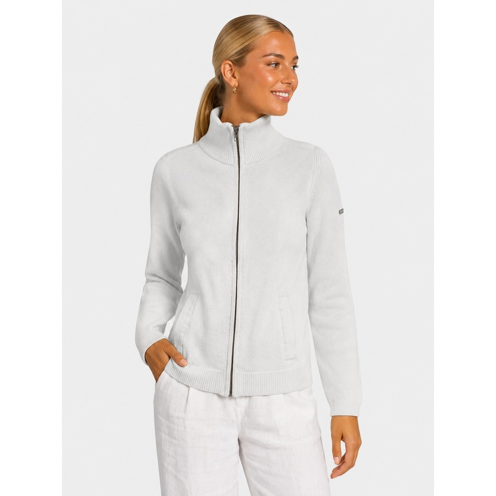 Saint James White 100% Cotton Ribbed Full Zip Mock Neck Cardigan Size 10